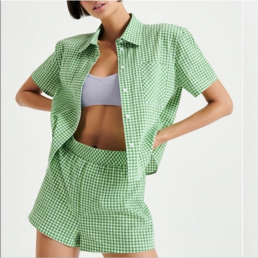 Aritzia Sunday Best Gingham Shirt and Shorts Set